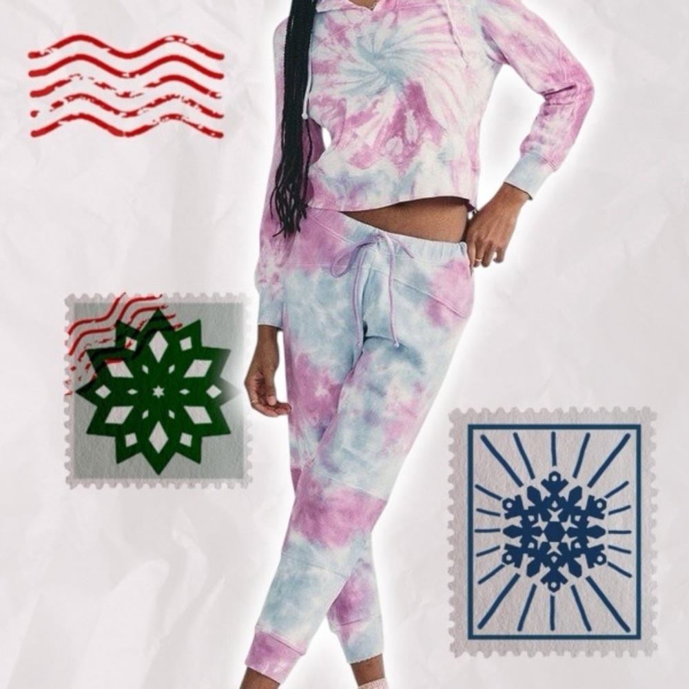 NWT LoveShackFancy ‘Etty’ Cropped Jogger Pant in Pink & Blue Tie Dyed Cotton XS